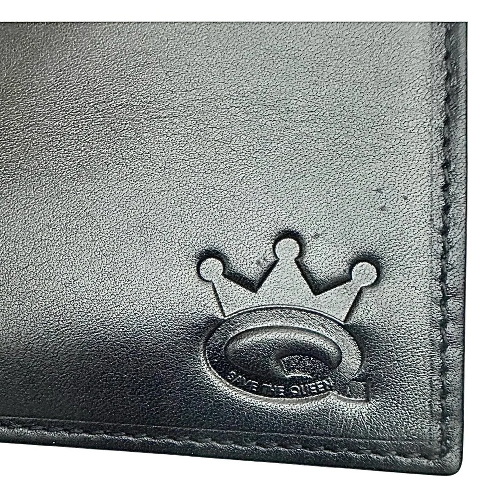 Save The Queen Mens Black Credit Card Wallet Bifold With Coin Holder/Cash New